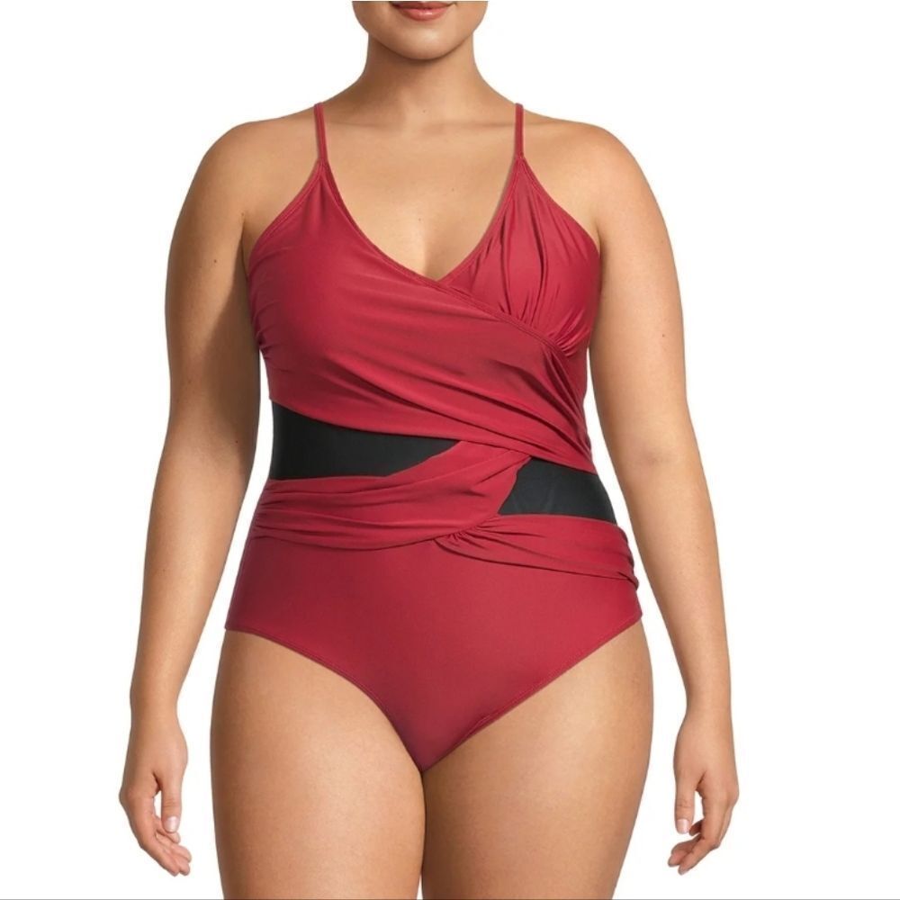 Nicole Miller Dark Burgandy Red Cris Cross Swim One Piece - New